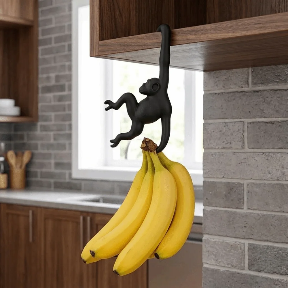 Practical 3D Printed Monkey Shaped Wall Hook Plastic Decorative Banana Hook Punch-free Key Hanger Living Room