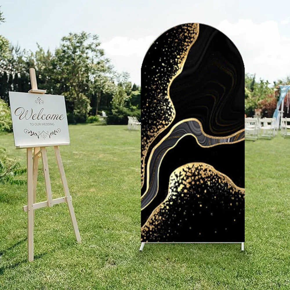 Mockika двойная сшитая арка фон для фотосъемки детский душ украшение богемный черный мрамор золотой узор фото фон