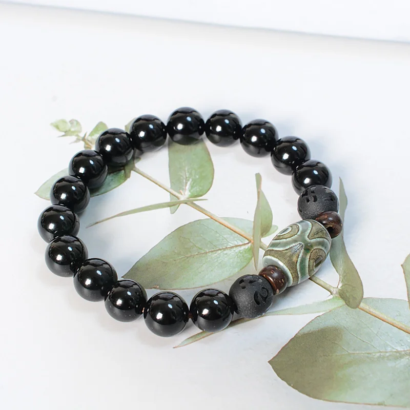 Tibetan-style three-eye dzi bead , agate , coconut shell six-character mantra bracelet, premium selection