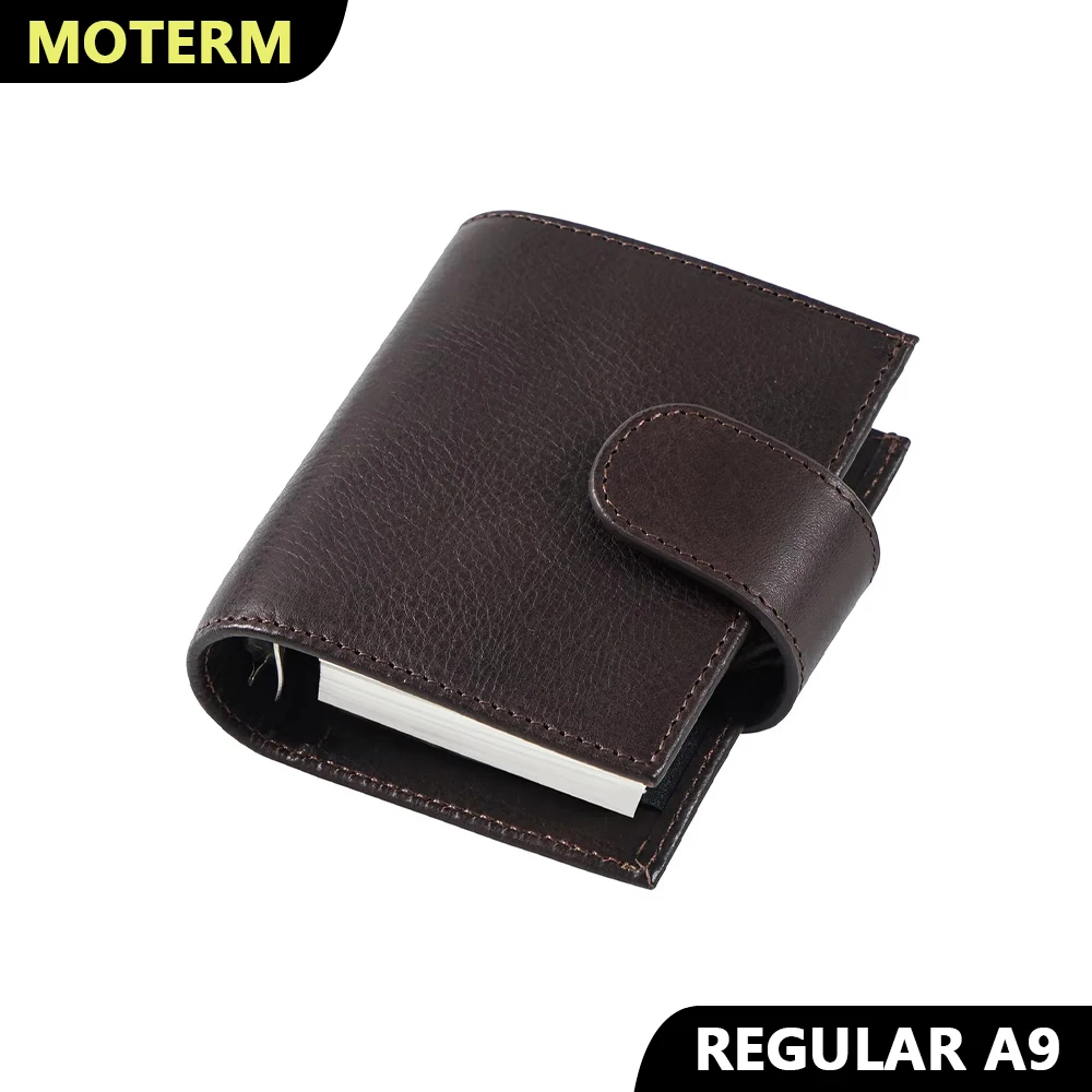 

Moterm Full Grain Veg Tan Leather Regular A9 Size Rings Planner 3-hole Mini Ring Notebook with 19MM Ring Organizer Journey Diary