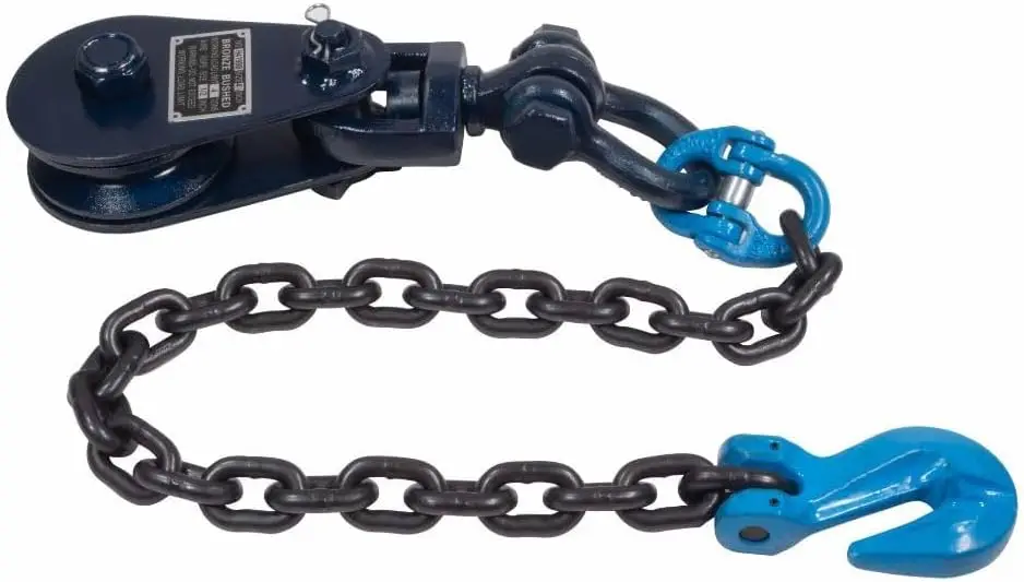 4 Ton Snatch Block with Swivel Shackle and Chain for Flatbed Tow Truck, Steel, for Wrecker and Car Carrier