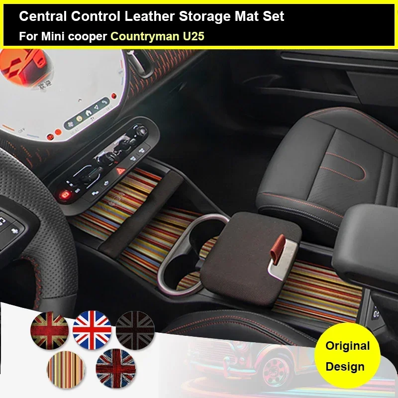 For Mini Countryman For U25 2024 2025 Leather Car Door Groove Mat Slot Cup Holder Pad Anti-slip Decoration Cover 6Pcs/SET