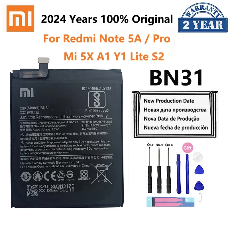 

Original Xiao mi BN31 Replacement Battery For Xiaomi Mi 5X Mi5X A1 MiA1 Redmi Note 5A Redmi Y1 Lite S2 Phone Batteries 3000mAh