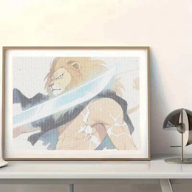 1 szt. Zestaw do samodzielnego wykonania obrazu diamentowego 5D, styl anime, Mocny Wojownik Lew, kryształowe kamienie szlachetne, szczegółowa grafika dla dorosłych i nastolatków.