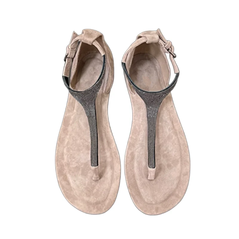 Withered Nordic Minimalist Genuine Leather Sandals Flip Flops Shoes Women Fashion Ladies Retro Diamond Flats Shoes