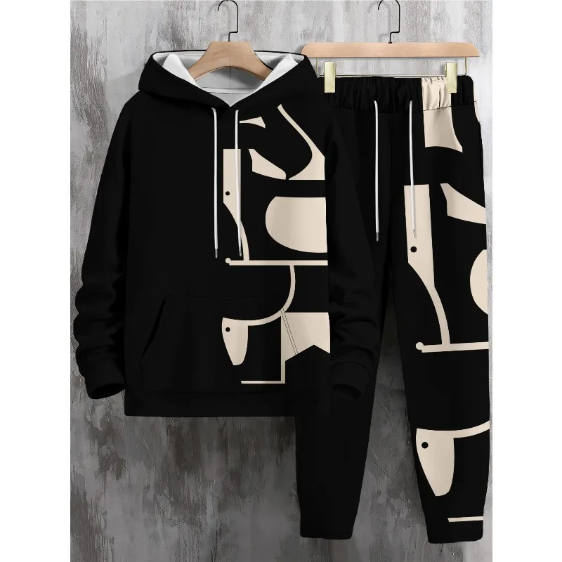 3D مطبوعة الرجال الكتف نمط مقنعين البلوز بلوزات وسراويل مزيج قطعتين مجموعة، الربيع والخريف مجموعة رياضية غير رسمية