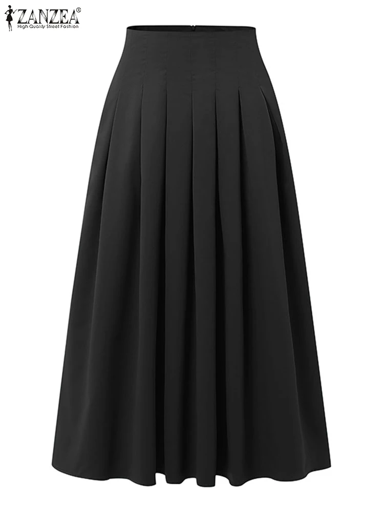 

Fashion Summer Long Skirts ZANZEA Women High Waist Faldas Saia Jupe Femme Solid Pleated Skirt Elegant A Line Party Work Vestidos