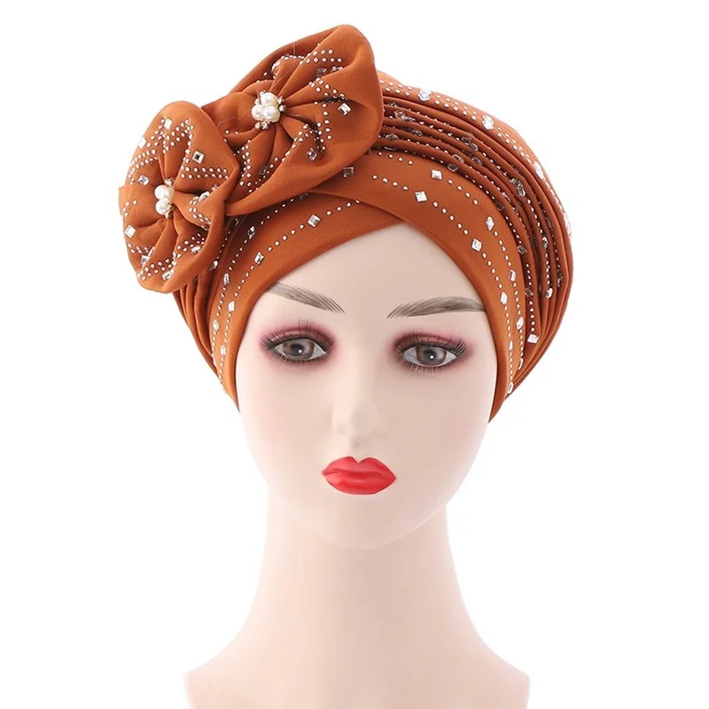 Adjustable African Turban Inner Hijab Caps Aso Oke Headtie Ready To Wear Muslim Scarf Head Wrap Women Hat Auto Gele