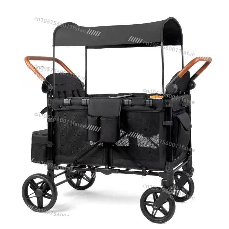 

Outdoor Wagon Stroller 4 Seat with Full Canopy Camping Folding Wagon Stroller 4 Seater for Kids