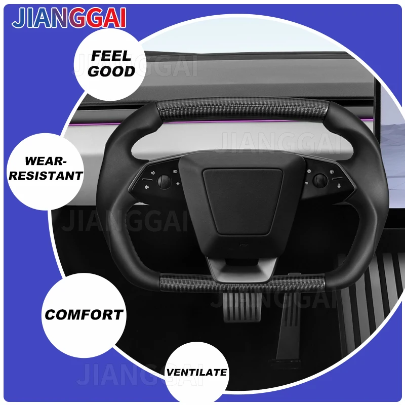 

Carbon Fiber Yoke Handle Steering Wheel For Tesla Model Y Juniper Cybertruck Style 2024+ 350mm Yoke Steering Wheel Accessories