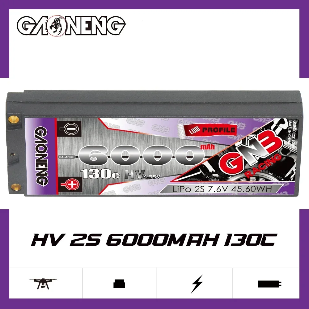 GAONENG GNB 6000mAh HV 2S 130C 260C 7.6V LCG シースルー 5mm 内蔵弾丸ハードケース LiPo バッテリー 1/10 1/8 ツーリングカー