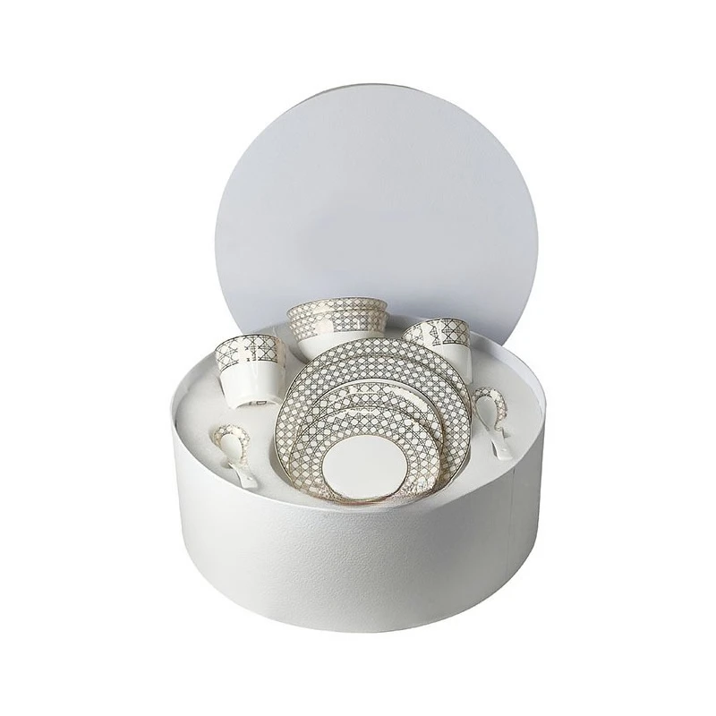 Ten-piece set of gold plaid European tableware, simple light luxury bone china, western food plate, bowl, spoon, dish and cup