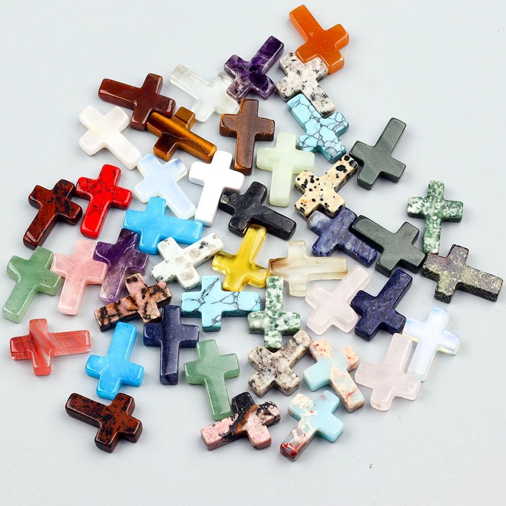 10/20/30 PCS Crystal Non Drill Cross Shape Ornament Jade Stone Original Cross Charms for Jewelry Making DIY Pendant