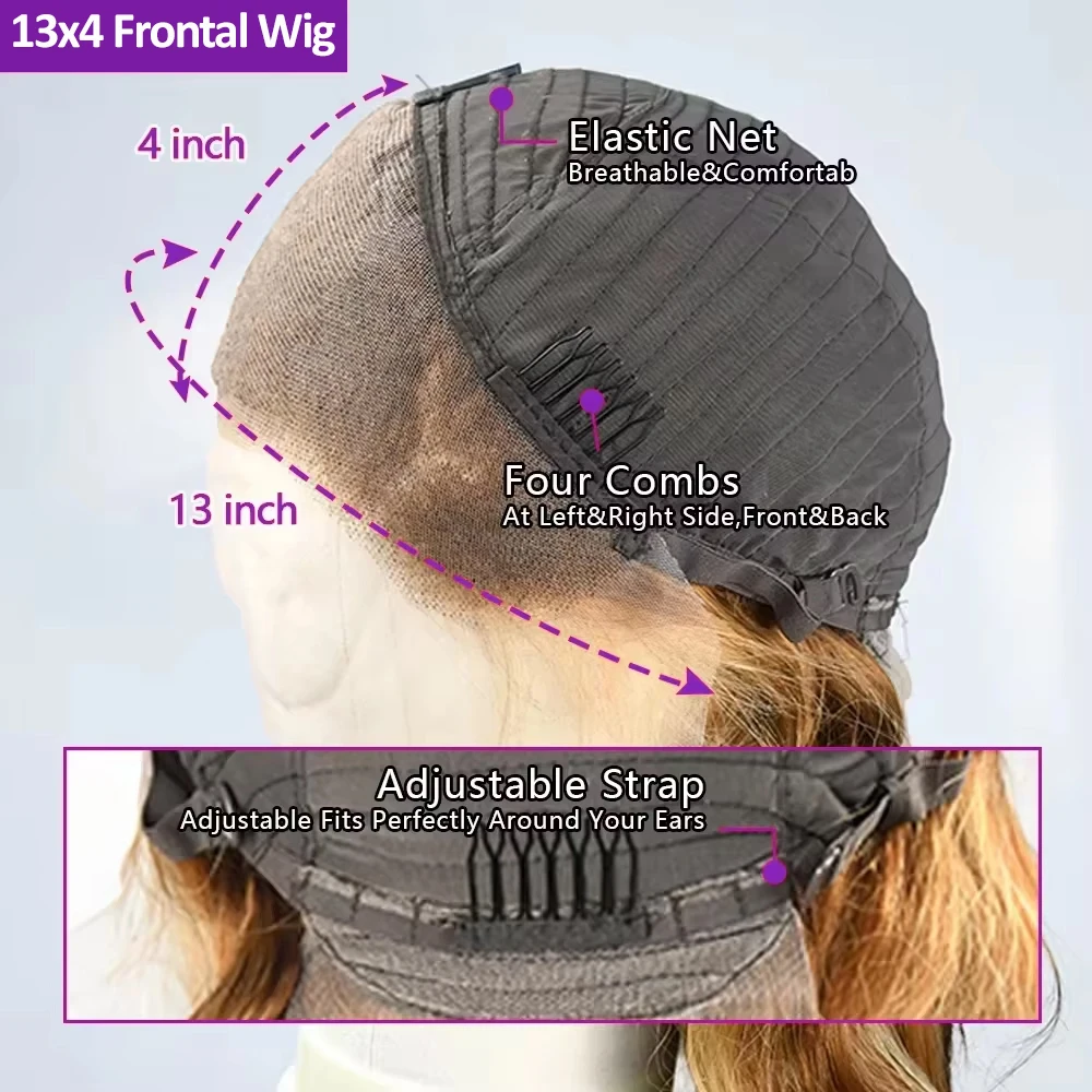 Körperwelle Highlight Ombre Honigblond P4/27, farbige Perücke, 13 x 4 transparente Spitzenfront-Echthaarperücke, vorgezupft, 3 Tage Lieferung – Detail 4