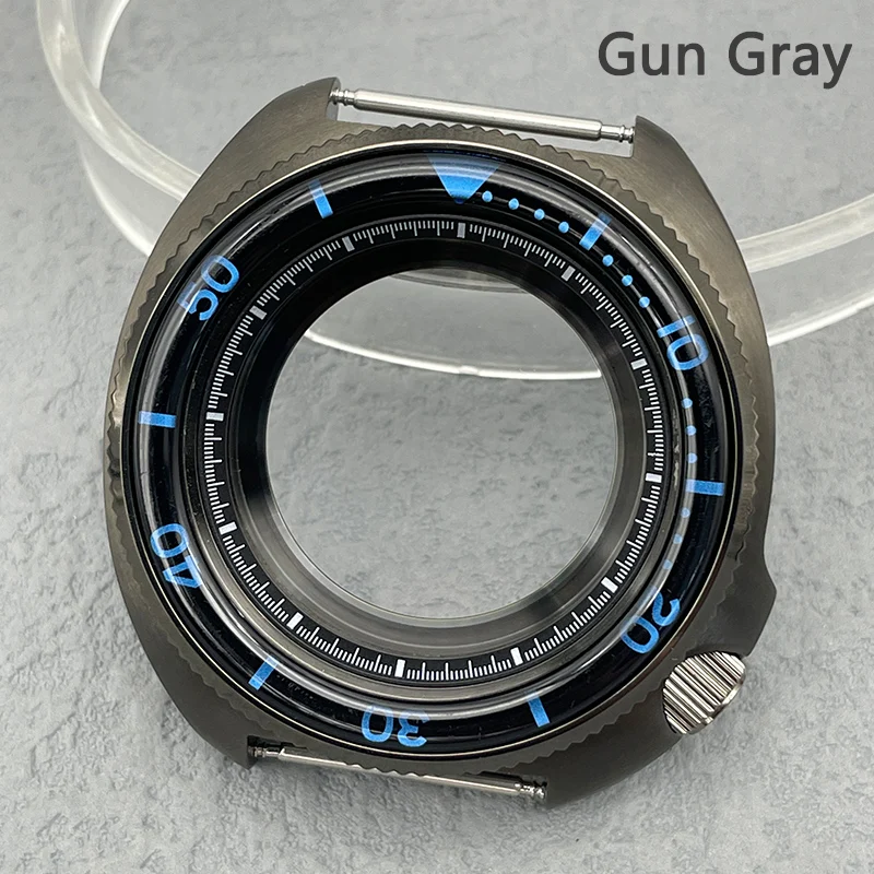 Gun Gray SKX 6105 6309 Turtles Watch Case 44mm Men's Dive Case with Sapphire Glass Resin Bezel Fit NH35 NH36 7S26 4R/6R Movement