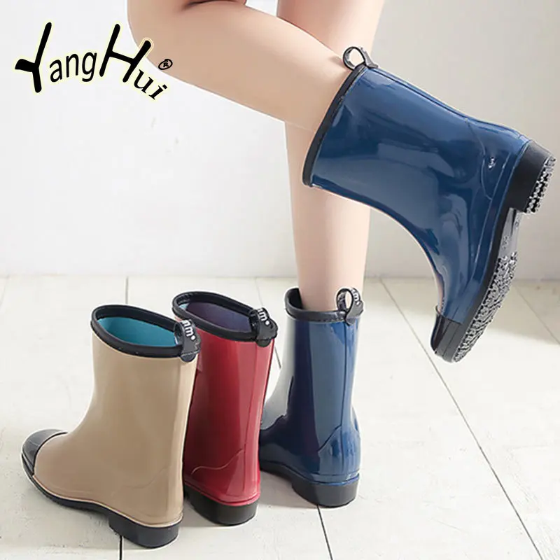 Waterproof Non-slip Wear-resistant Ankle Women\'s Rainboots Mixed Colors All-match Fashion Rain Shoes for Women 2023 New Spring