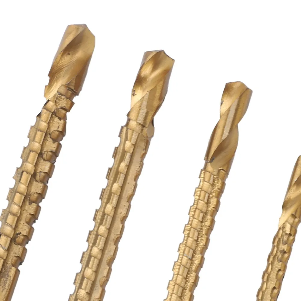 

6PCS Titanium Coated Twist Drill Bits HSS Hex Shank Drill Bit Set Serrated Cutting 3-8mm Serrated Side Cutting Drill Bit