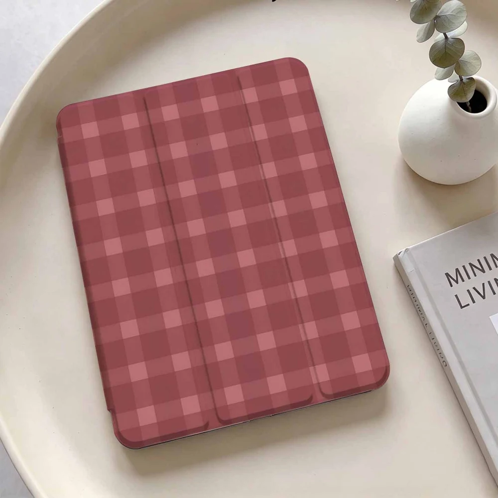 Pink Gingham Check Plaid For Samsung Galaxy Tab A8 A9 A11 S6 S7 S8 S9 S10 S11 FE Plus Lite With Pen Slot Tablet Case