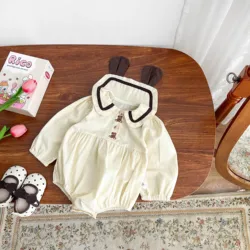 Autumn And Spring Newborn Infant Baby Girls Cotton Romper Long-sleeved Cartoon Bear Kids Onepiece Fashion Baby Clothing