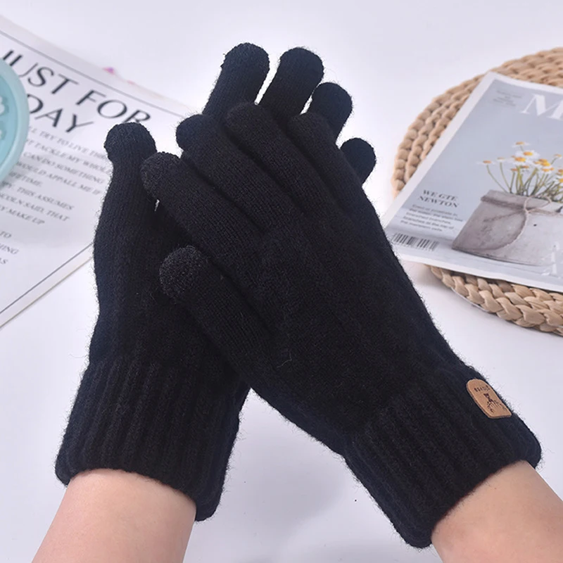 New Jacquard Winter Warm Gloves Touch Screen with Plush Thickened Knitted Gloves Anti Cold Fleece Men\'s Gloves