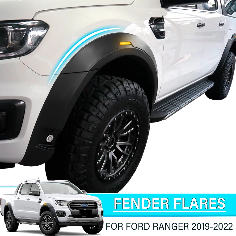 Wheel Arch Extensions For Ford Ranger 2019-2022 T8 MK3 Models Fender Flares with LED Light Reflector Ford Ranger Car Accessories