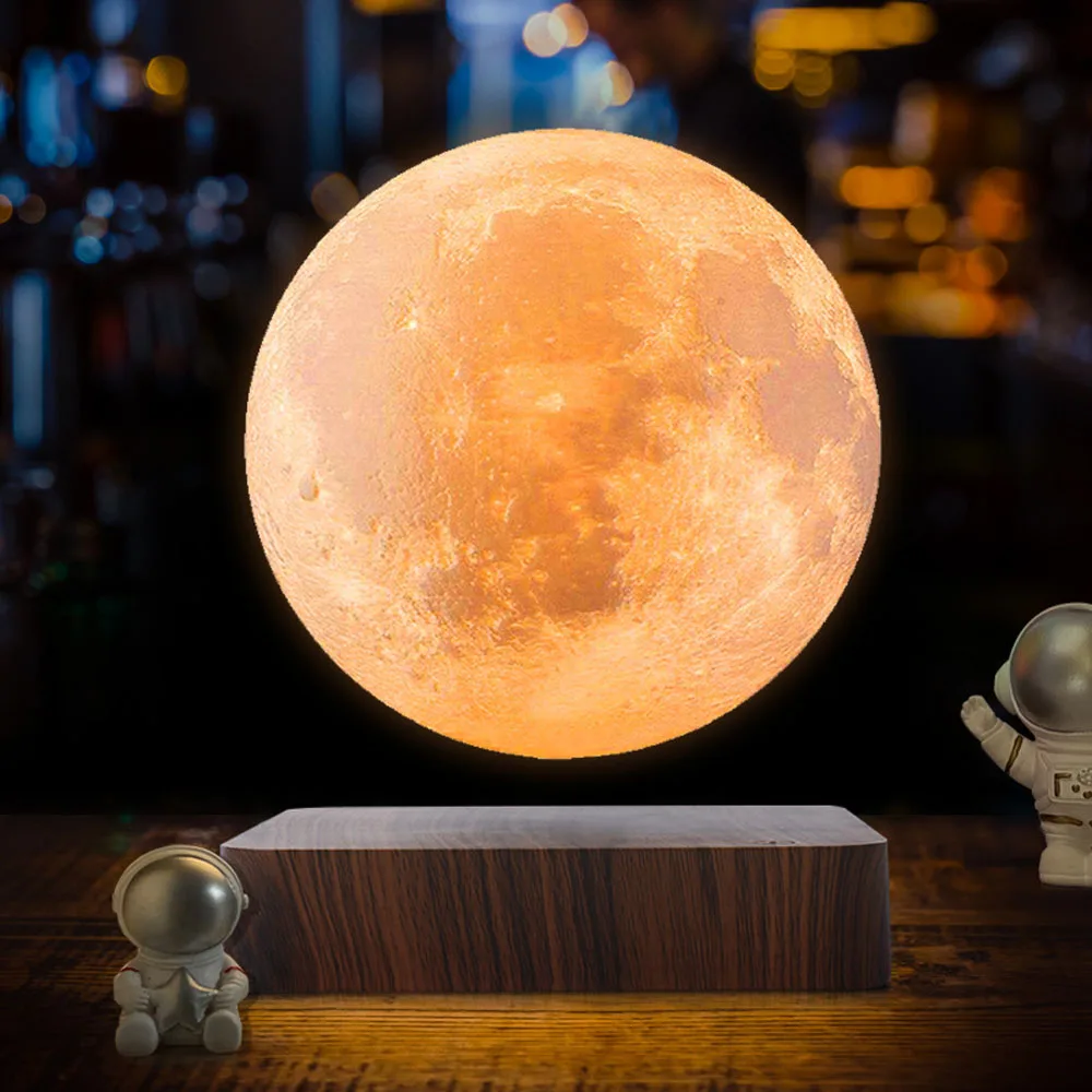 Imagem -04 - Criativo 3d Levitação Magnética Rgb Lua Lâmpada Rotating Led Night Light para Decoração de Casa Presente Atmosfera Lua Flutuante Lâmpada