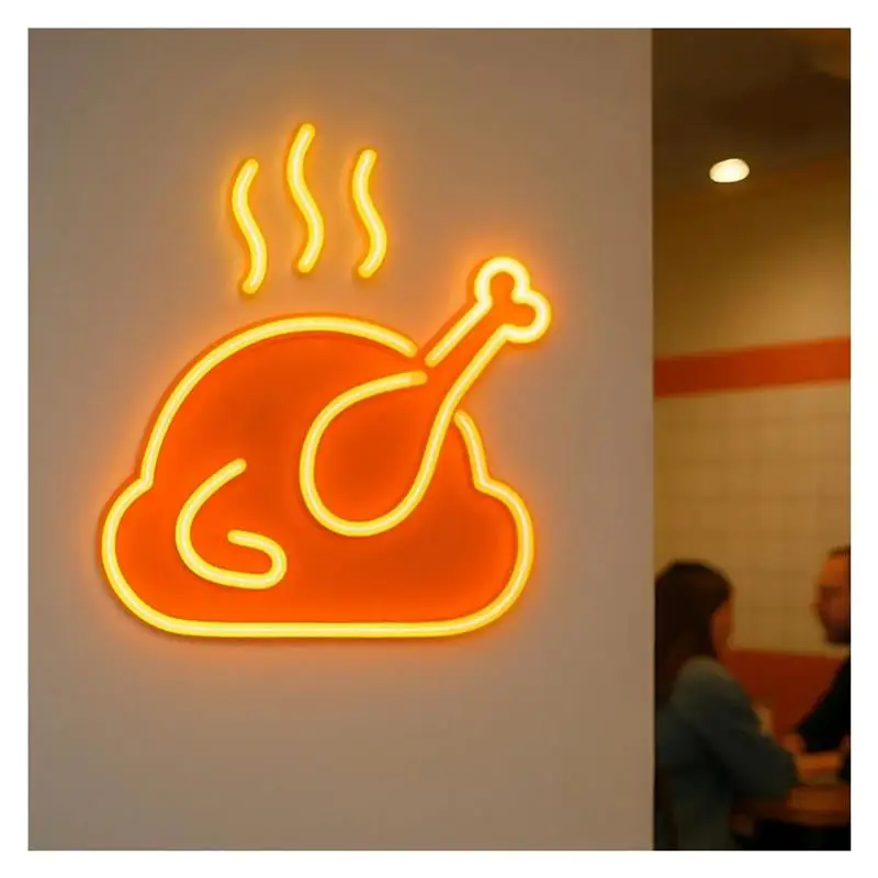 Roasted Chicken Neon Sign Adjustable Brightness For Fried Chicken Shops Restaurants American Cuisine Wall Decoration 35cm