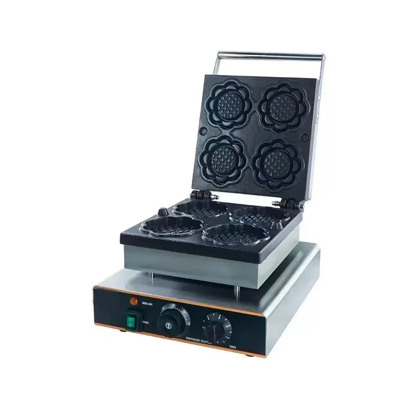 스낵 베이커리 장비 상업용 꽃 모양 와플 메이커 기계 전기 도넛 4구 해바라기 와플 메이커