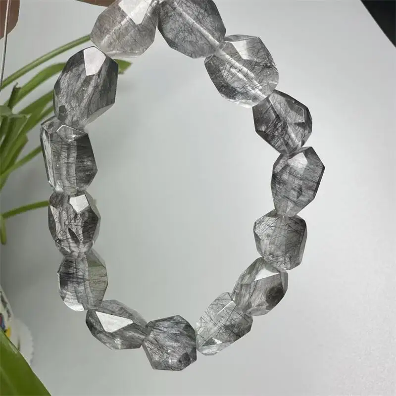 Natural Black Silver Freeform Quartz Bead Bracelet Healing Reiki Crystal Man Woman Fengshui Jewelry Birthday Gift 1PCS