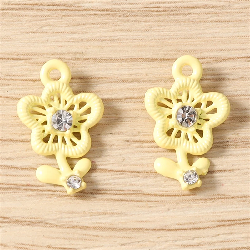 5 Stück Niedliche Bunte Kristall-Metall-Blumenanhänger Passend für Halsketten, Ohrringe, Armbänder, DIY-Bastelzubehör für Schmuckherstellung – Detail 5