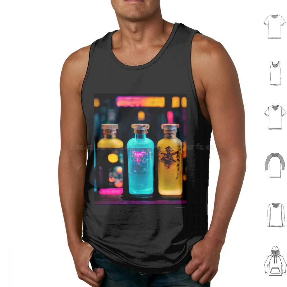 Apothecary Tank Tops Print Cotton Apothecary Bar Nightclub Lizzy Wizzy Mancave Man Cave Night City Edgerunners Cocktails