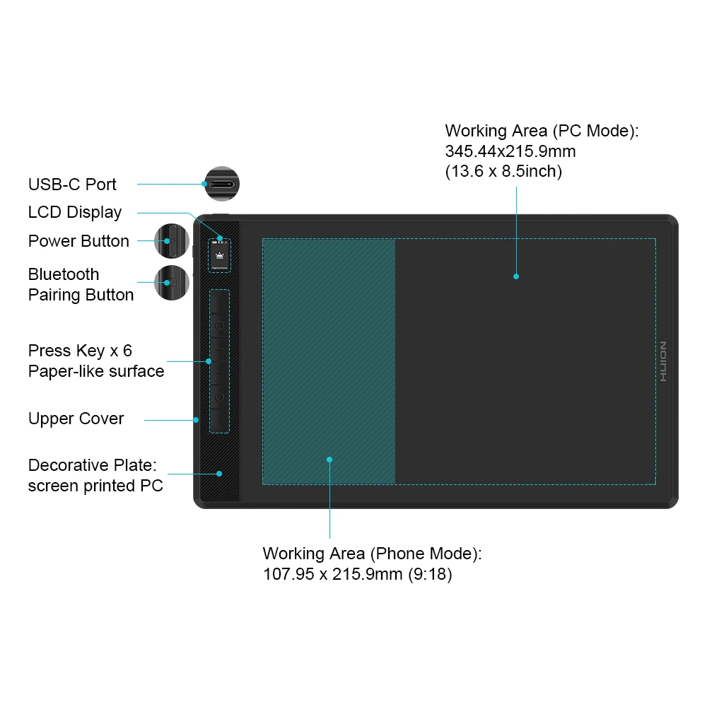 Large Wireless  Giano G930L 8192 Levels Digital Drawing Pen Graphic Tablet