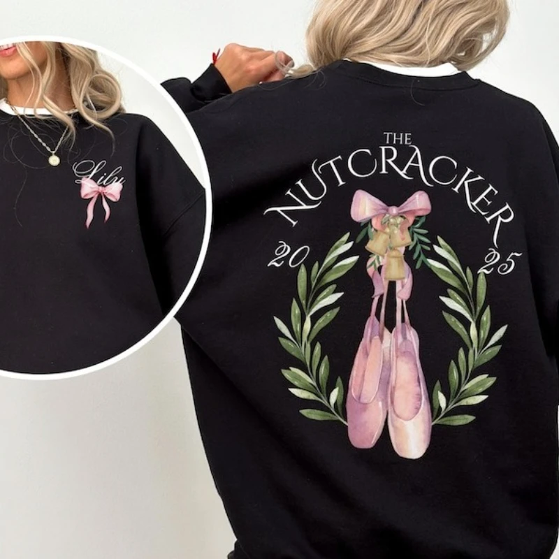Custom Nutcracker Bowknot Ladies Sweatshirt Personalized Name Christmas Ballet Recital Autumn and Winter Long Sleeve Pullover