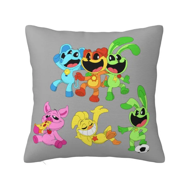 Custom Colorful Smiling Big Mouth Critters Group Cushion Cover 45x45cm Scarry Animated Game Soft Cute Pillow Case