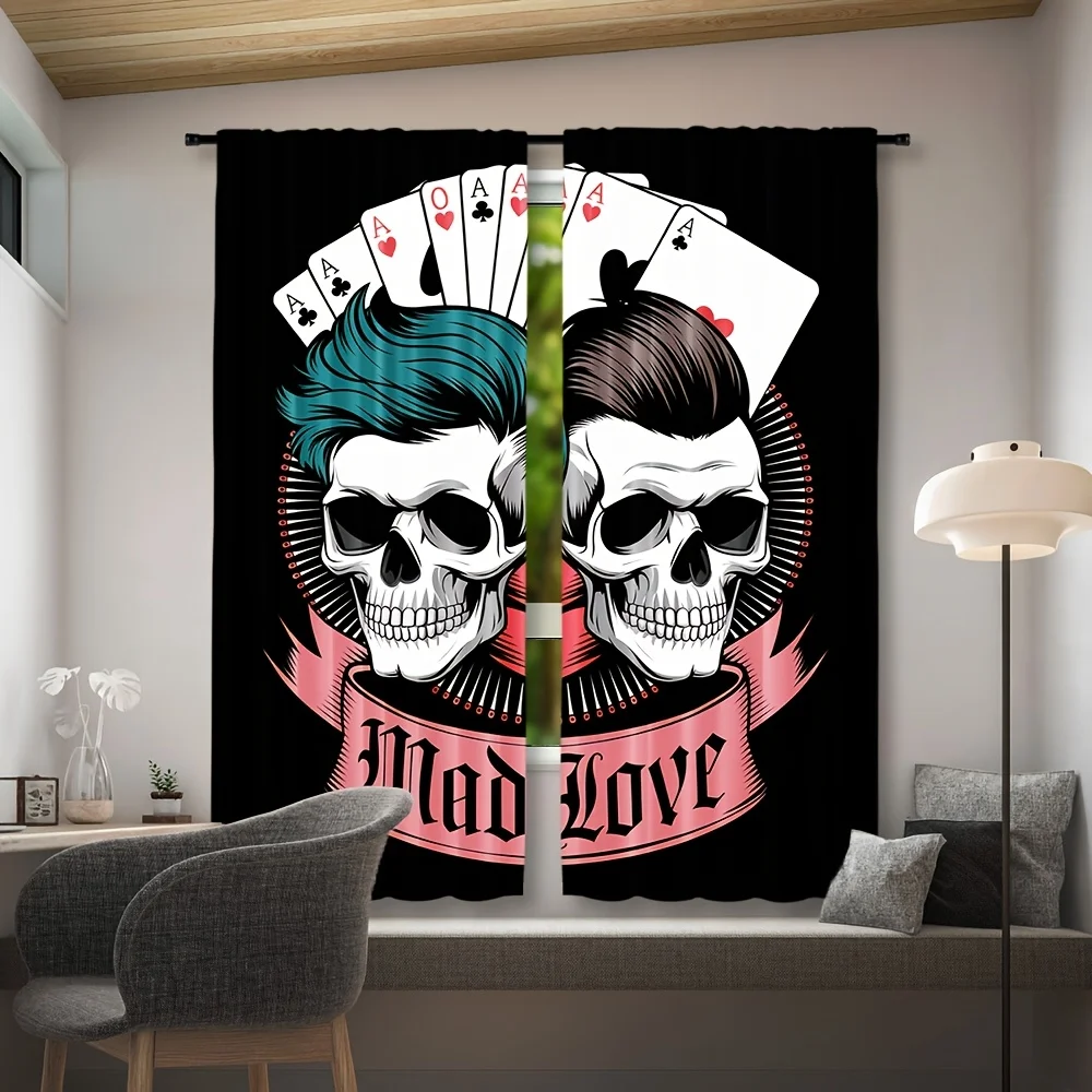 Best-selling Skulls Playing Cards Curtain Gothic Window Room Decor Mad Love Halloween Vegas Style Pattern Home Curtains
