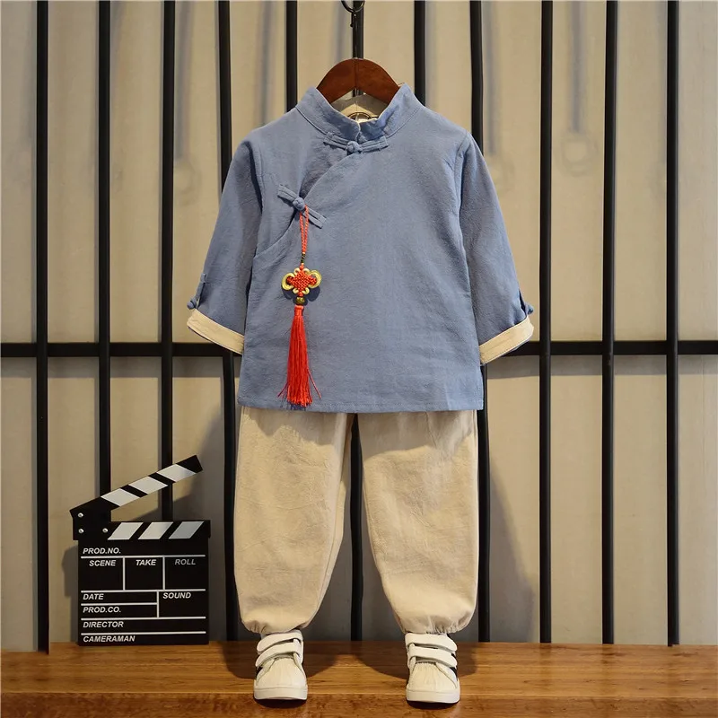 

2025 New Children's Tang Suit Hanfu Suit Boy Spring And Autumn Chinese Style Baby Retro Costume Solid Color Traditional Clothing