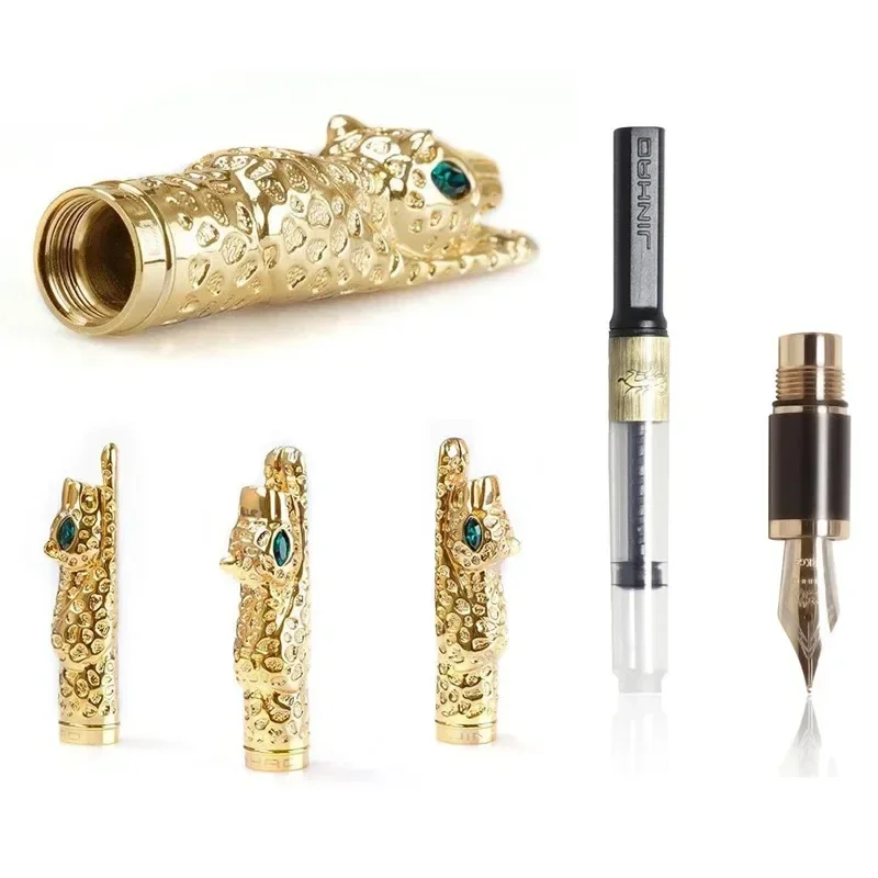 Jinhao الذهبي الفهد ليوبارد نحت النقش المعادن 0.7 مللي متر بنك الاستثمار القومي قلم حبر المهنية مكتب القرطاسية
