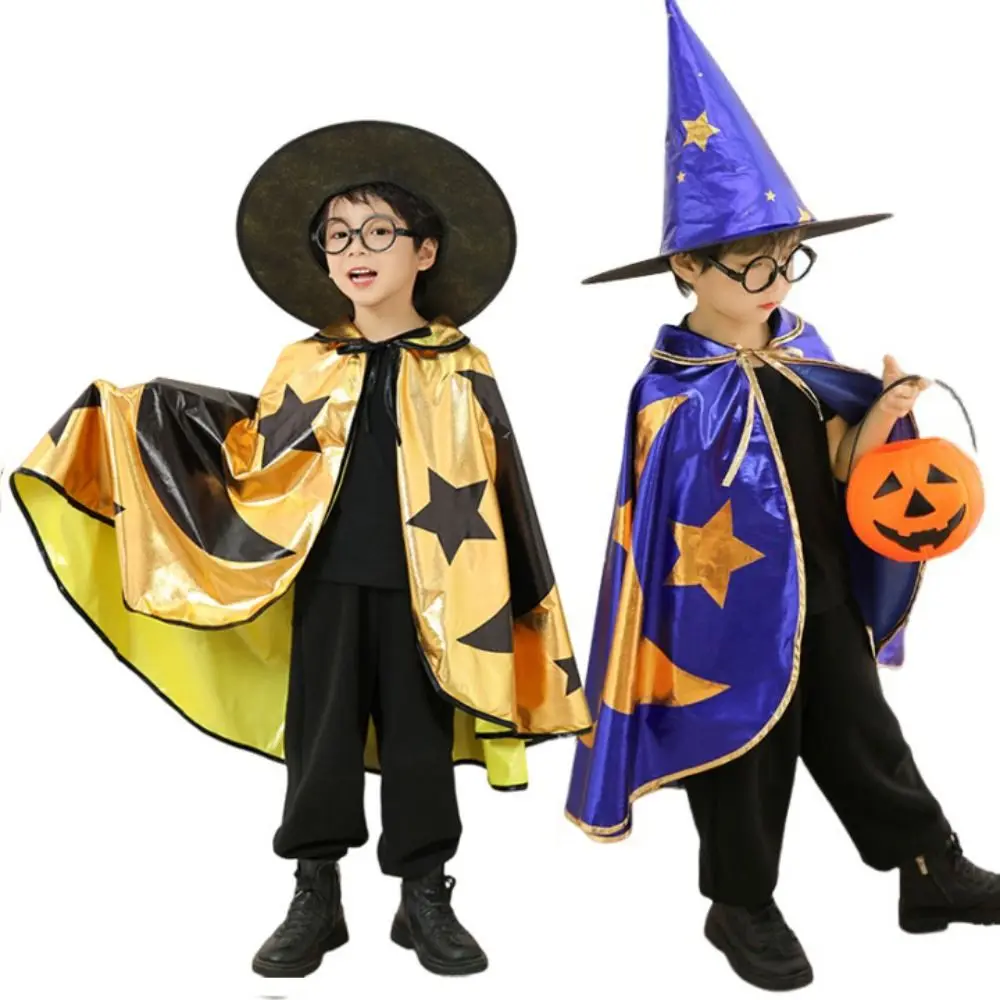 Wizard Childern Halloween Costumes Pointy Hat Bright Color Kids Witches Robes Costume Cosplay Props Cloak Halloween Cosplay Cape