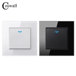 Coswall Glass Plate 1 Gang 1 Way Reset Pulse Impluse Switch Momentary Contact Push Button Wall Light Switch Blue Backlight