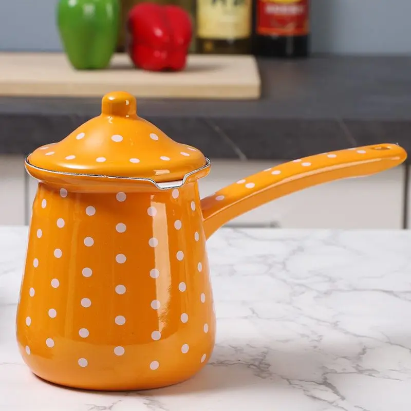 European Enamel Mini Coffee Pot Hot Milk Coffeemaking Butter Milk Jug Milk Pot view 4
