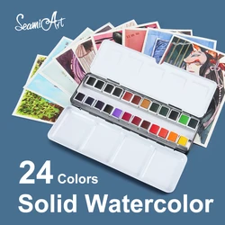 Set di pittura professionale per acquerelli SeamiArt 24 colori per artisti con scatola in metallo portatile 1pc per disegnare forniture d'arte ad acquerello