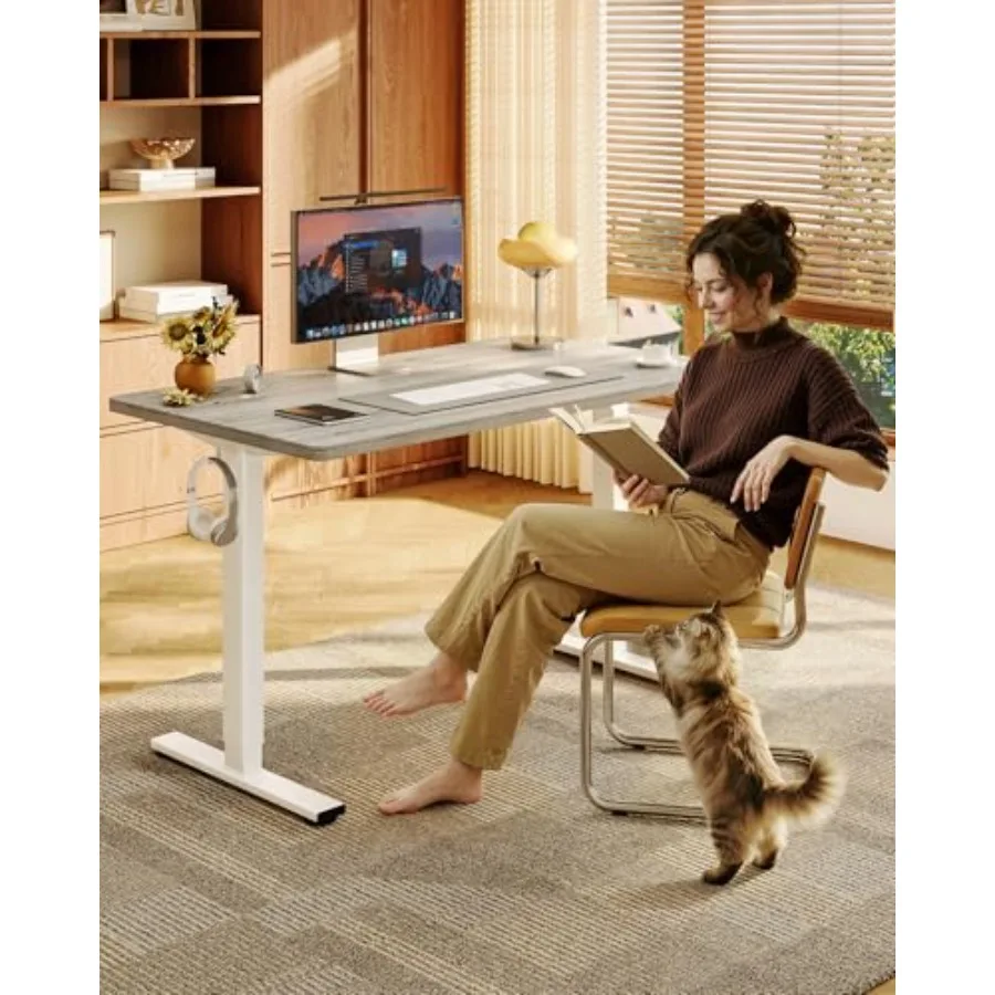 Office Standing Desk, Steel Frame, Matte Black, Height-adjustable Single-piece Design for Ergonomic Workspace