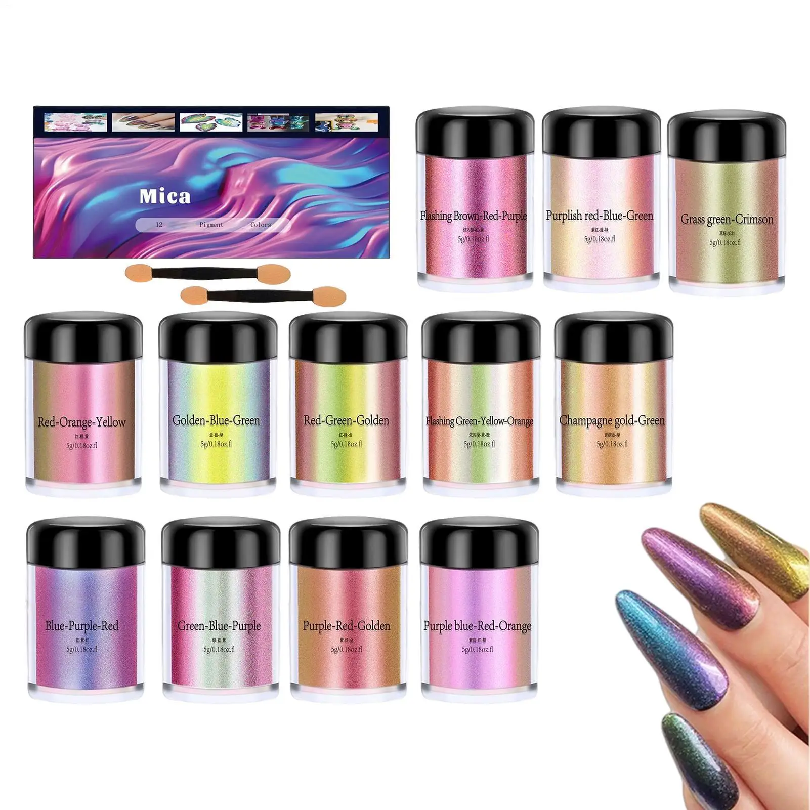 Set di polvere di mica naturale perlescente grado cosmetico 12 bottiglie di polvere di mica cosmetica pigmento di cemento per smalto lucidalabbra