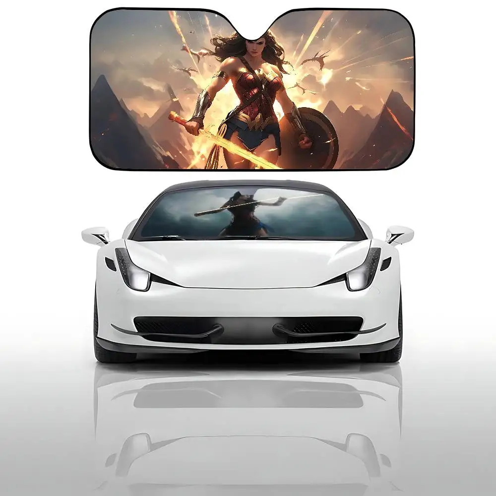 بارد W-Wonder W-Woman سيارة ظلة الستائر القيادة سيارة ظلة غطاء الزجاج الأمامي الظل سيارة ظلة الأشعة فوق البنفسجية قناع حامي #3