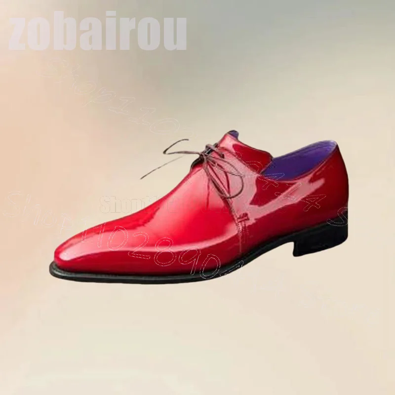 Red Patent Leather Strappy Pointed Toe Men Oxford Shoes Fashion Slip On Men Shoes Luxury Handmade Party Office Men Dress Shoes