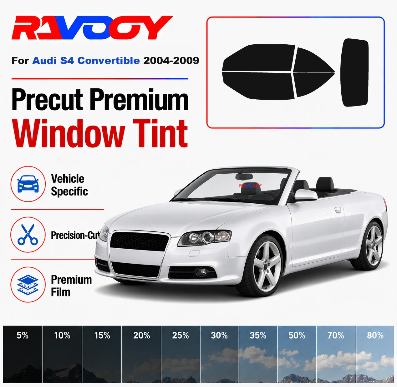 Premium Precut Window Tint Kit Front Windows Rear Windows Rear Windshield For Audi S4 Conv 2004-2009 Car Solar Nano Ceramic Film