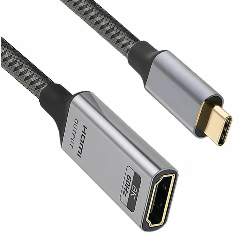 (Aluminum Shell Version) 2.1 HDMI Compatible Female to Type-C Male Active Short Wire CH7218A Chip Support 8K@60Hz / 4K@120Hz