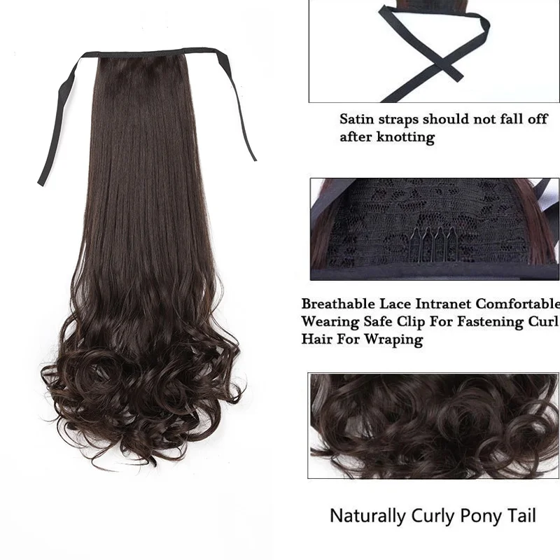 15-23 inch Synthetic Natural Strap Ponytail Wrapped Around Woman's Ponytail Long Curly Hair Wig Hairpiece For Daily Wear Cosplay