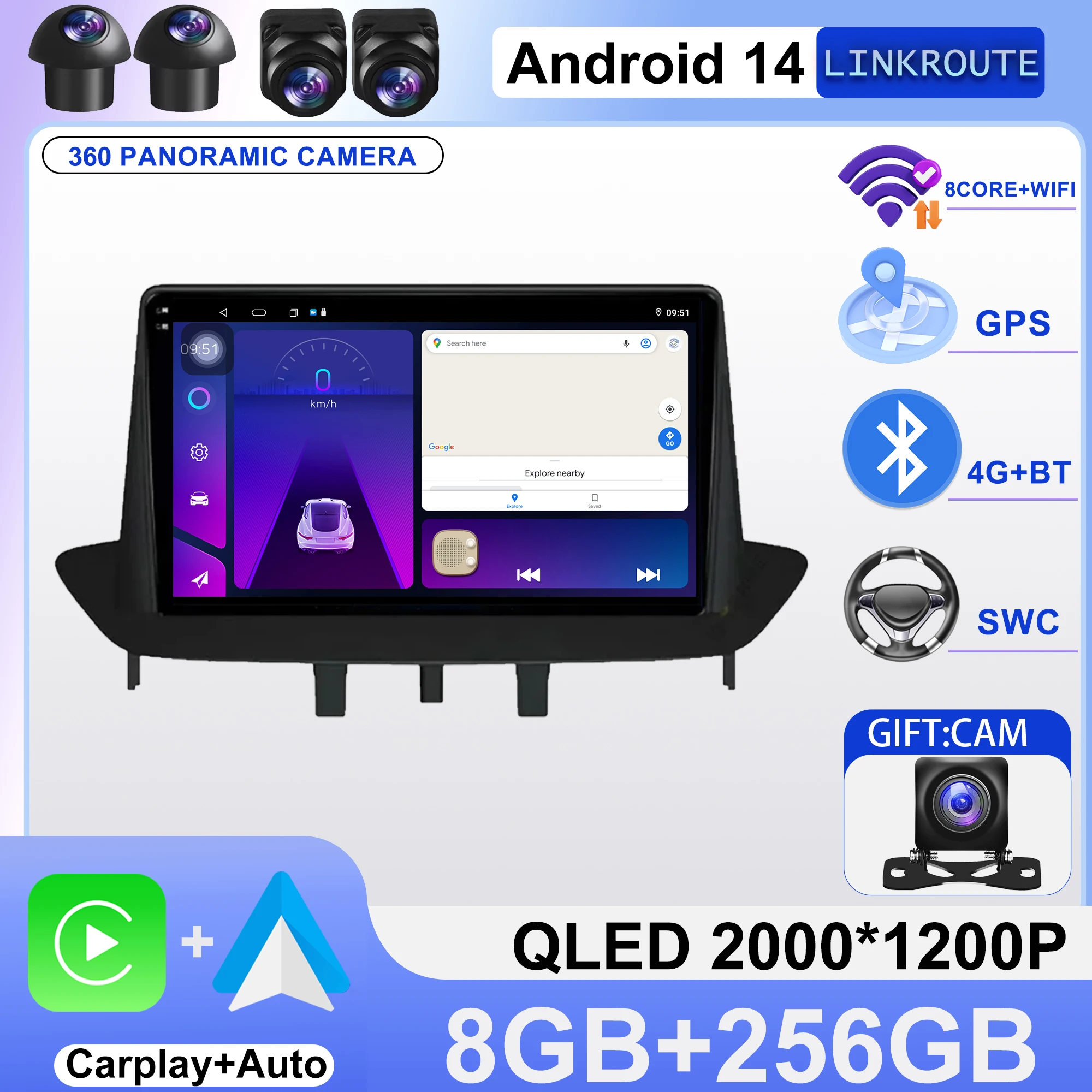 GPS Multimedia Player wifi+4G BT For Renault Megane 3 Fluence Samsung SM3 2008 - 2014  Android 14 Carplay Car Radio Navigation