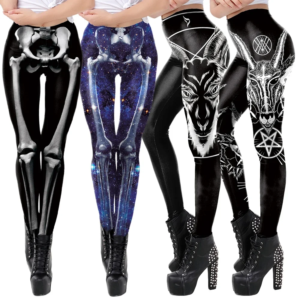 Halloween Cosplay 3D Skeleton Printed Leggings Stretch Elastic Skinny Fit Push Up Pants Women Pumpkin Trousers Pants